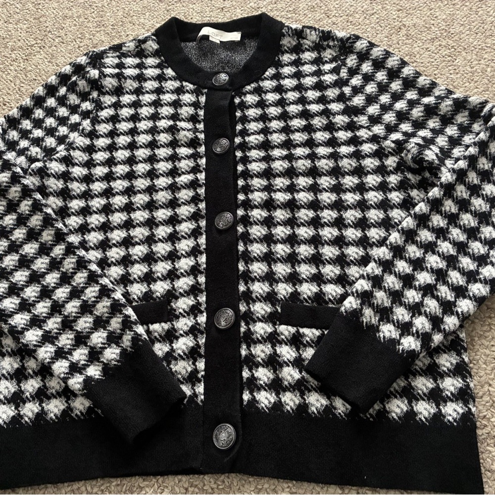 LOFT Black and White Houndstooth Cardigan Sweater